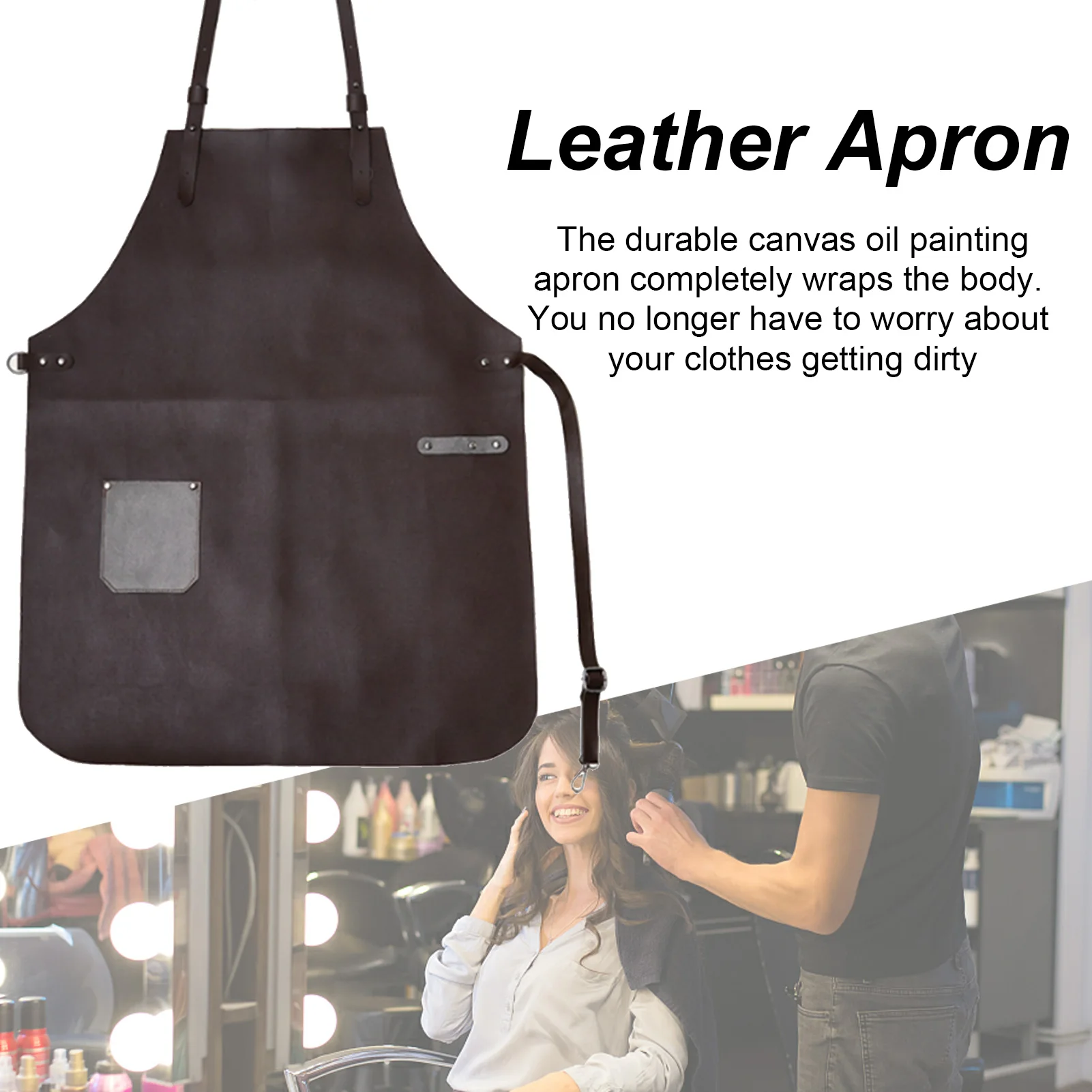 

Leather Work Apron For Women Men Adjustable With Pocket For Grill Restaurant Bar Shop Cafes Beauty Studios Hair Salon Painting