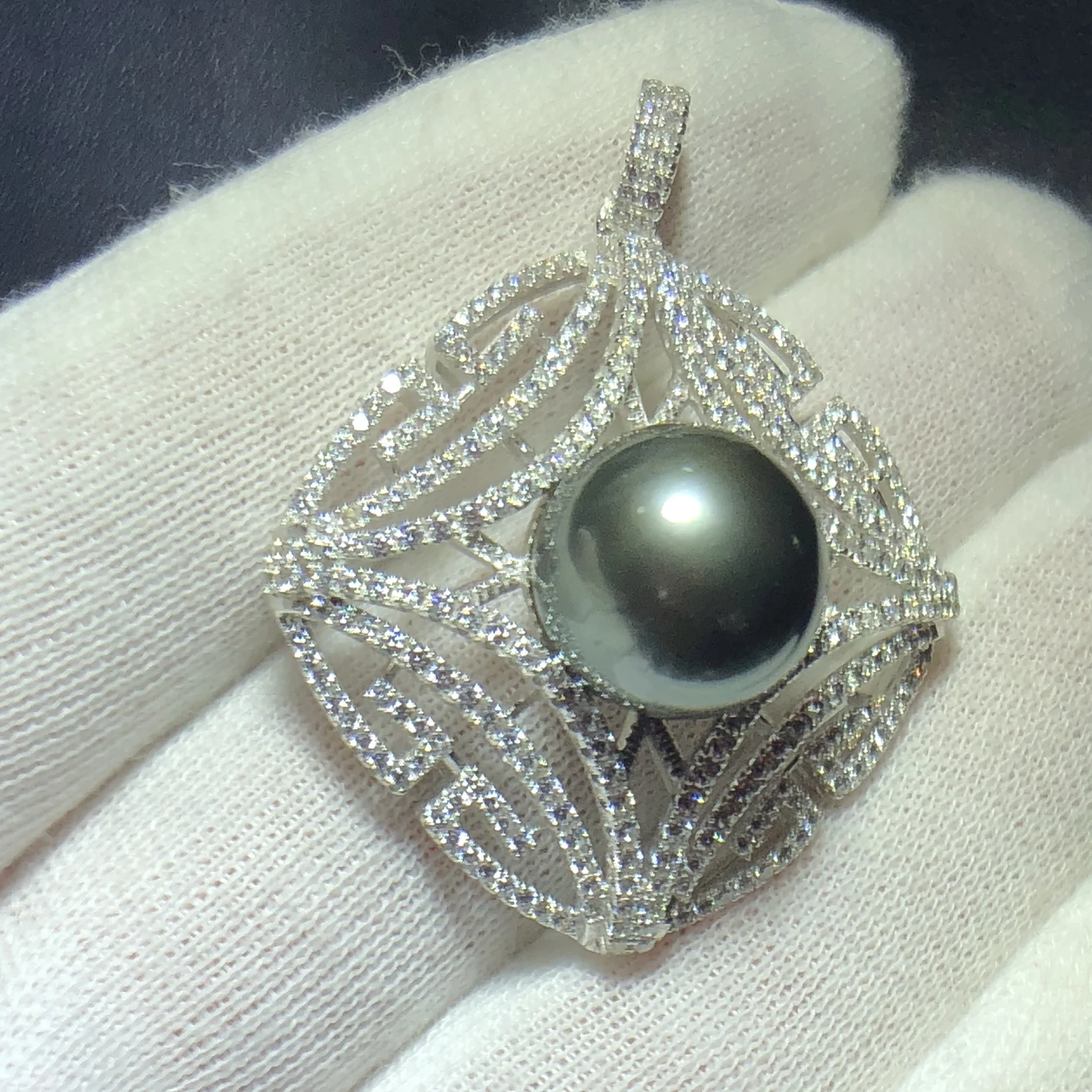 Женский кулон из серебра 925 пробы с натуральным черным жемчугом|Подвески| |