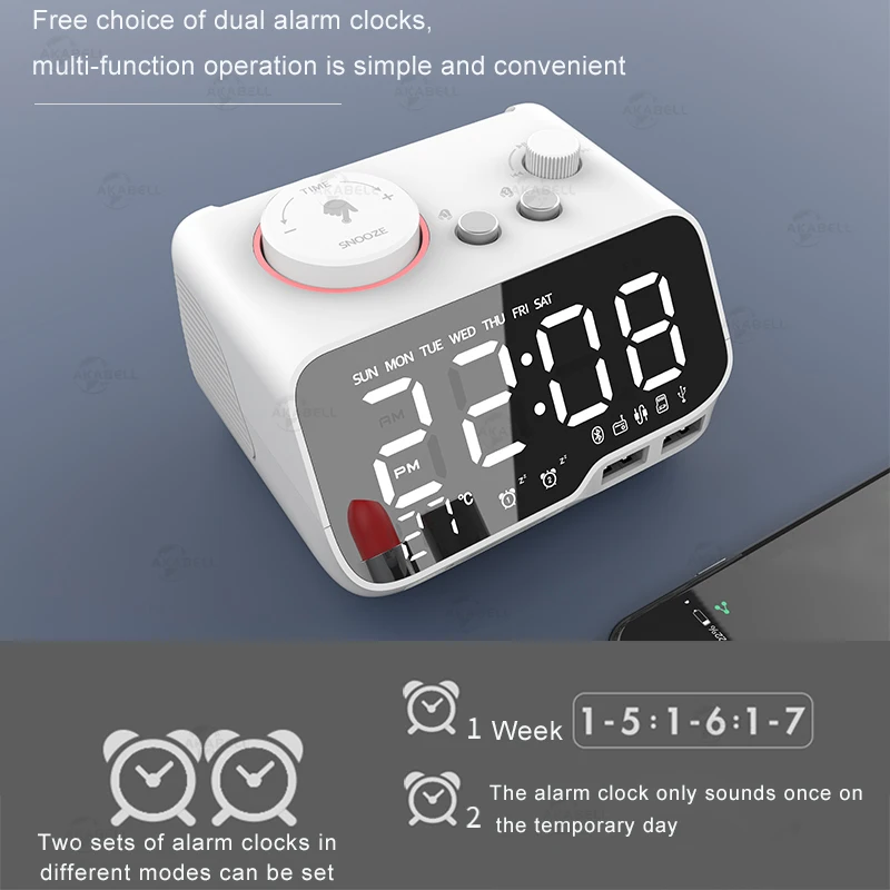 [Upgrade Version] Digital Alarm Clock Bluetooth 5.0 Wireless Speaker with USB LED FM Radio Temperature Snooze | Электроника