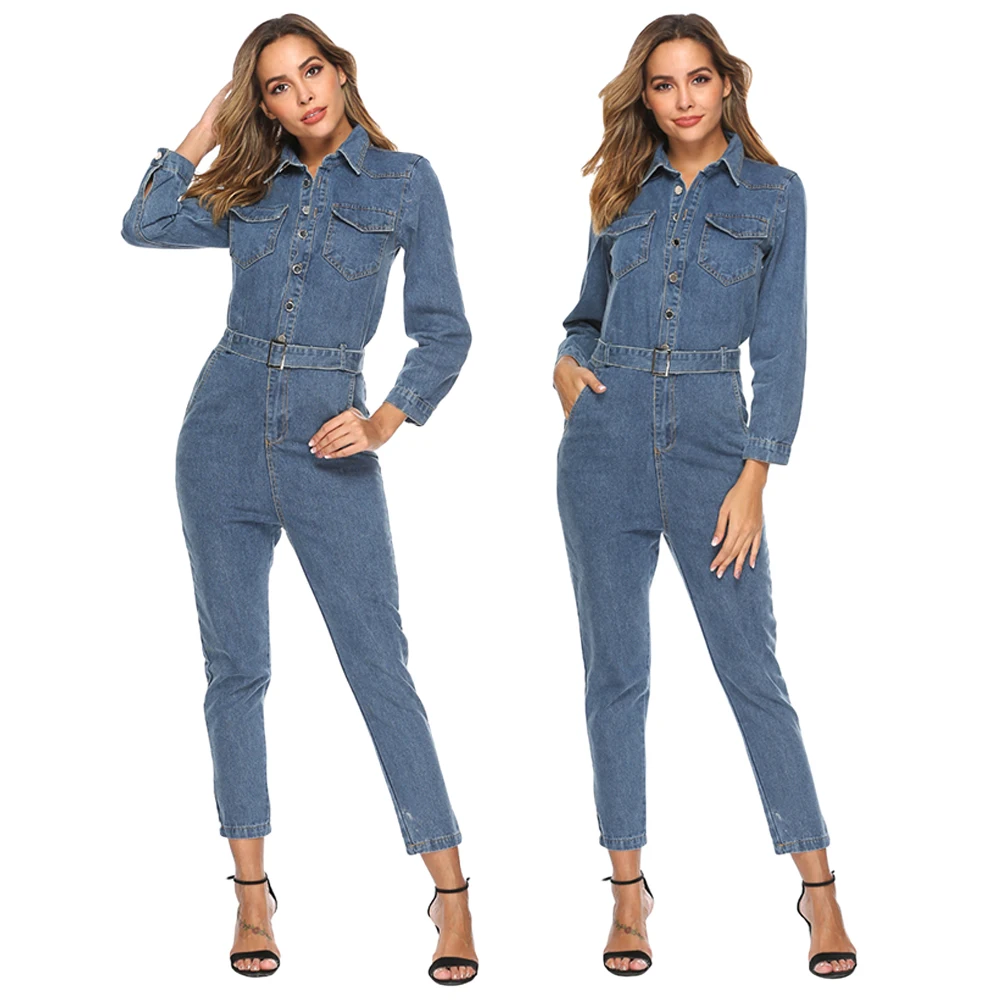 Женское боди с длинным рукавом джинсы высокой талией облегающий джинсовый