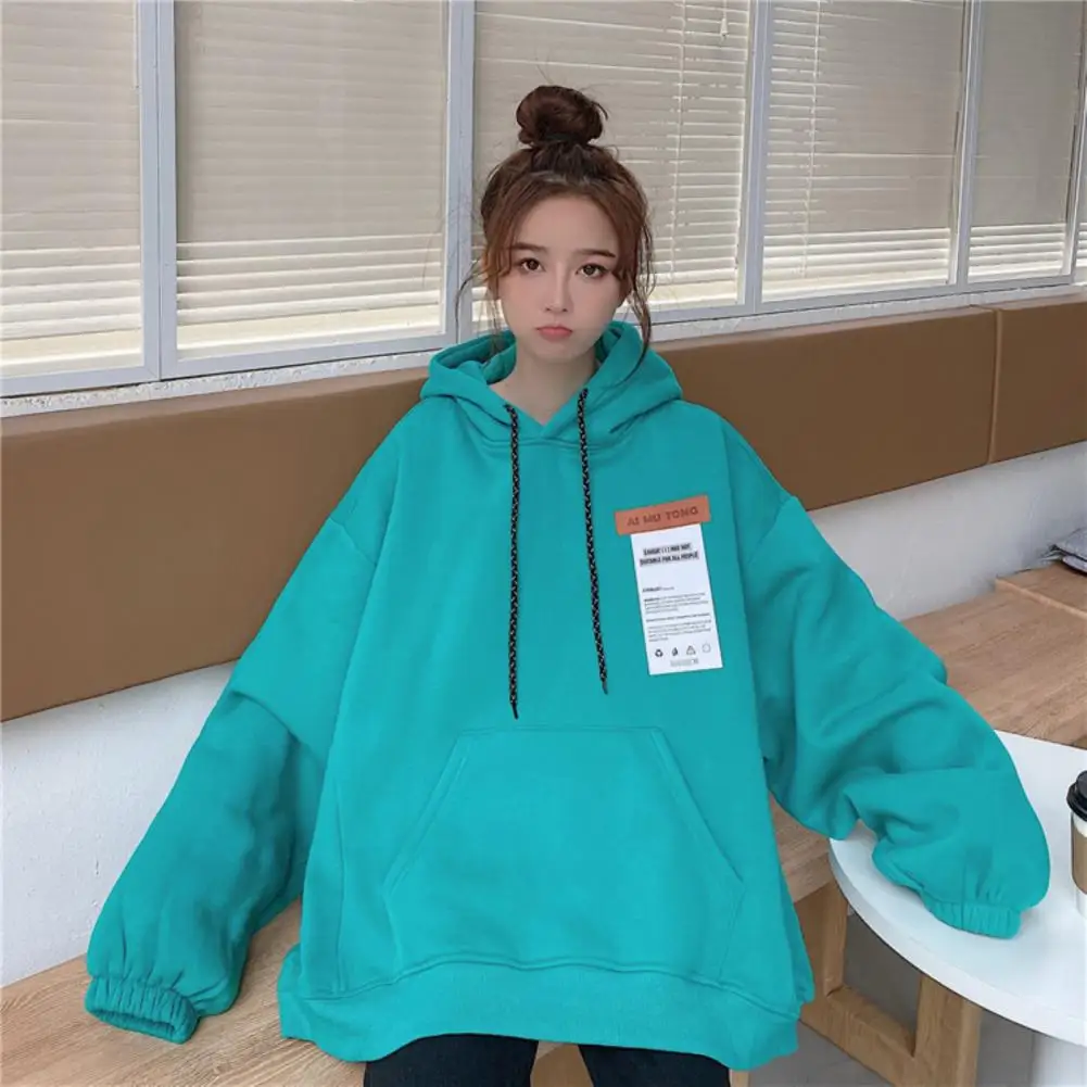 Women Autumn Long Sleeve Solid Color Oversize Plush Thick Warm Hoodie Sweatshirt