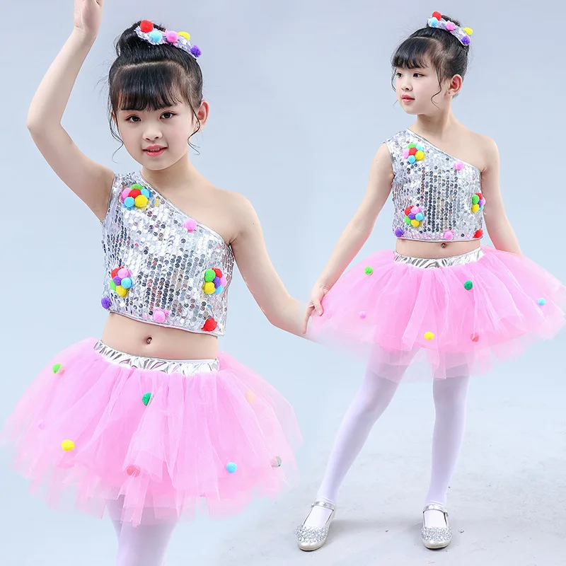 

Girls Dance Skirt Performance Costume Pettiskirt Dress Kindergarten Sequin Princess Pompon Skirts Party Show Cosplay Costumes