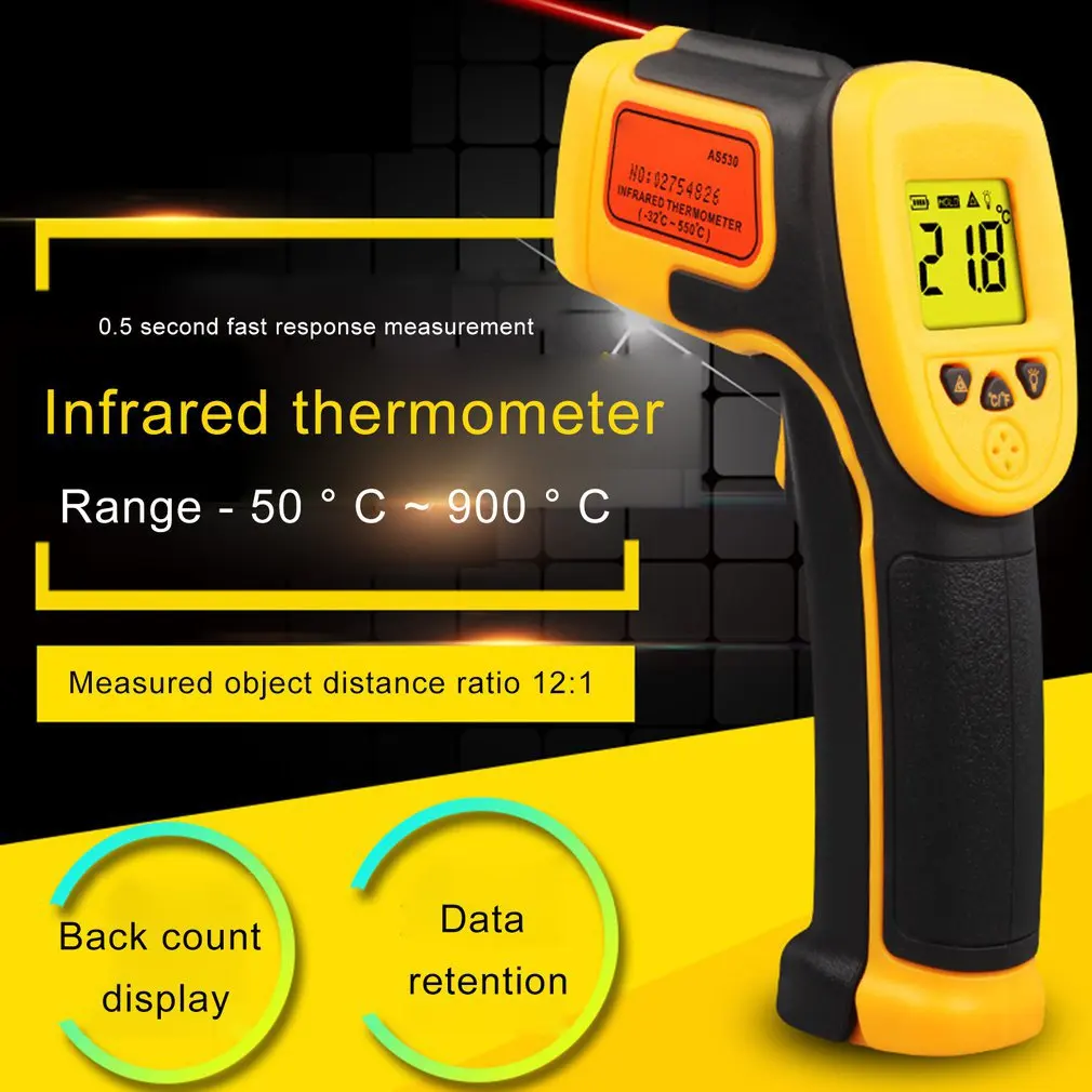 

Handheld Non-contact IR Infrared Thermometer Digital LCD Laser Pyrometer Surface Temperature Meter Imager C F Backlight -50~600C