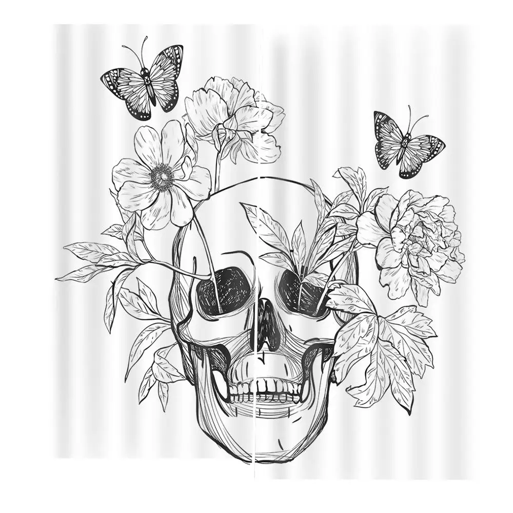 

Custom Curtains Painted weird avatars of black and white flowers Curtains Decoration European Curtains For Living room Blackout