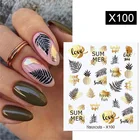 Золотые черные листья Harunouta, наклейка для ногтей с деревом, переливающиеся Геометрические линии, переводная наклейка, самодельные Украшения для ногтей