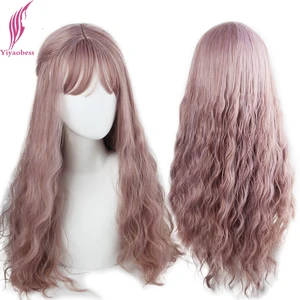 Длинные волнистые парики Yiyaobess 65 см с челкой, термостойкие синтетические волосы, черный льняной коричневый фиолетовый светильник, золотой парик, бесплатная доставка