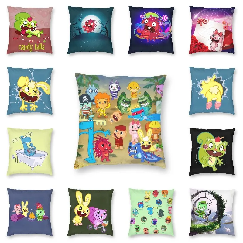 

Happy Tree Friends Cushion Cover Two Side Print Cartoon Characters Floor Pillow Case for Living Room Fashion Pillowcase