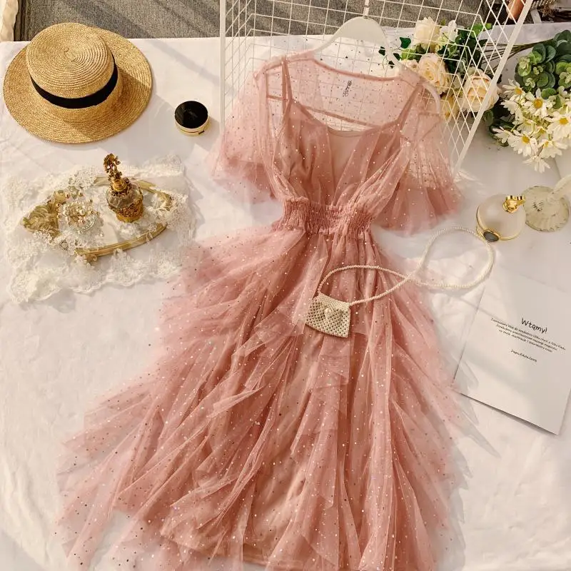 Новинка 2019 модное женское французское асимметричное газовое платье милое