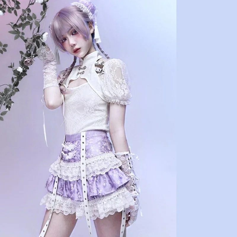 Harajuku китайский Стиль со стоячим воротником для женщин пикантные открытые с