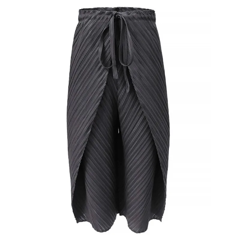 

Plus Size Pants For Women 45-75kg 2020 Summer New Stretch Miyake Pleated Solid Color Lace-up Trousers Casual Pants Female