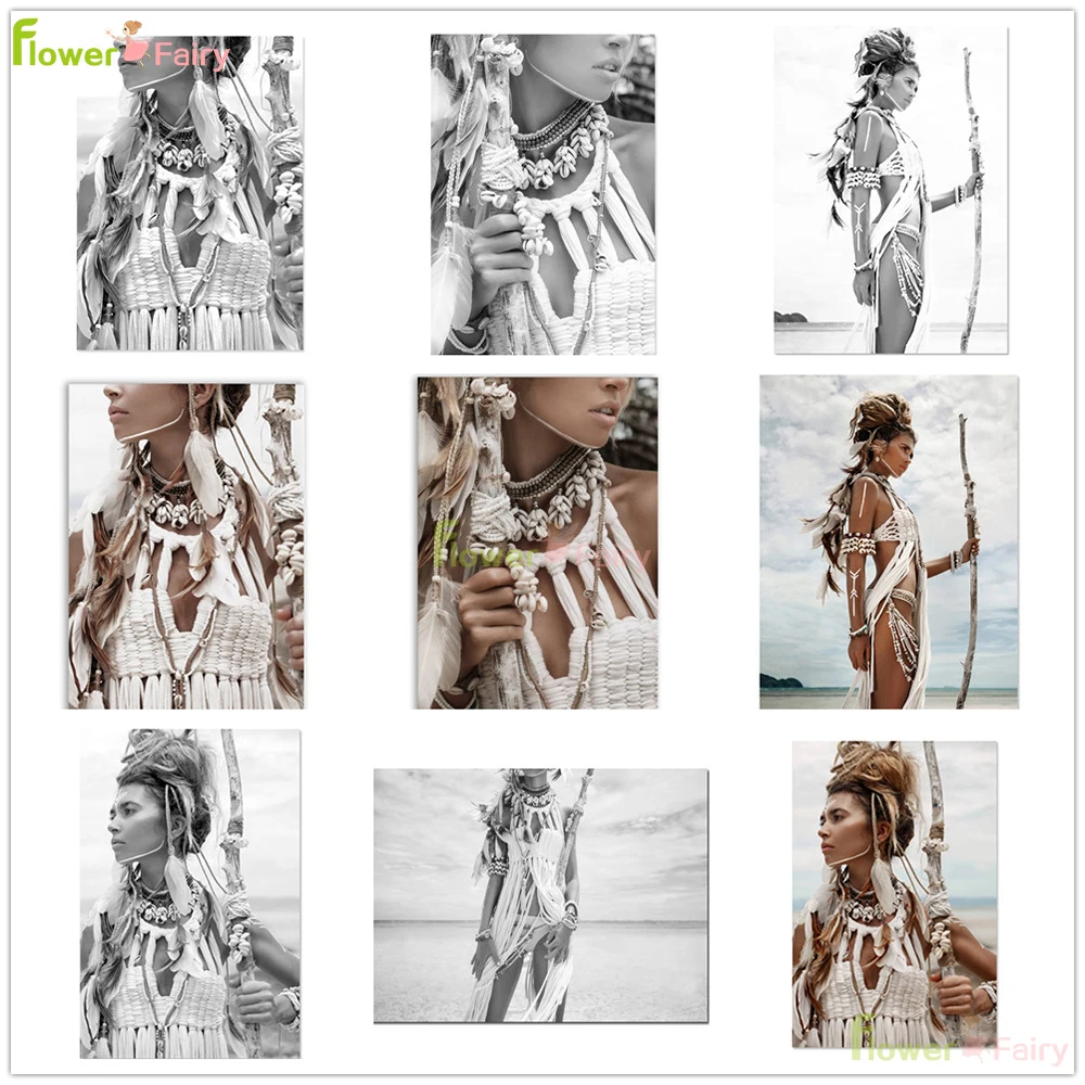 

Tribal Nation Indian Woman Nordic Poster Wall Art Canvas Painting Posters And Prints Wall Pictures For Living Room Unframed