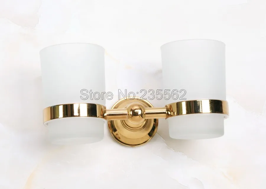 

Gold Color Tumbler Holders Double Glass Cup Holders Wall-mount Toothbrush Tooth Cup Holders Bathroom Accessories Lba884