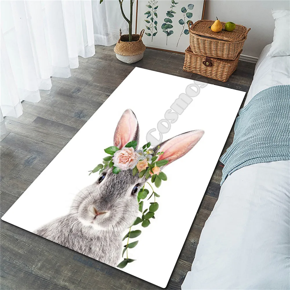 Коврик с цветочным кроликом коврики 3D принтом противоскользящий большой ковер