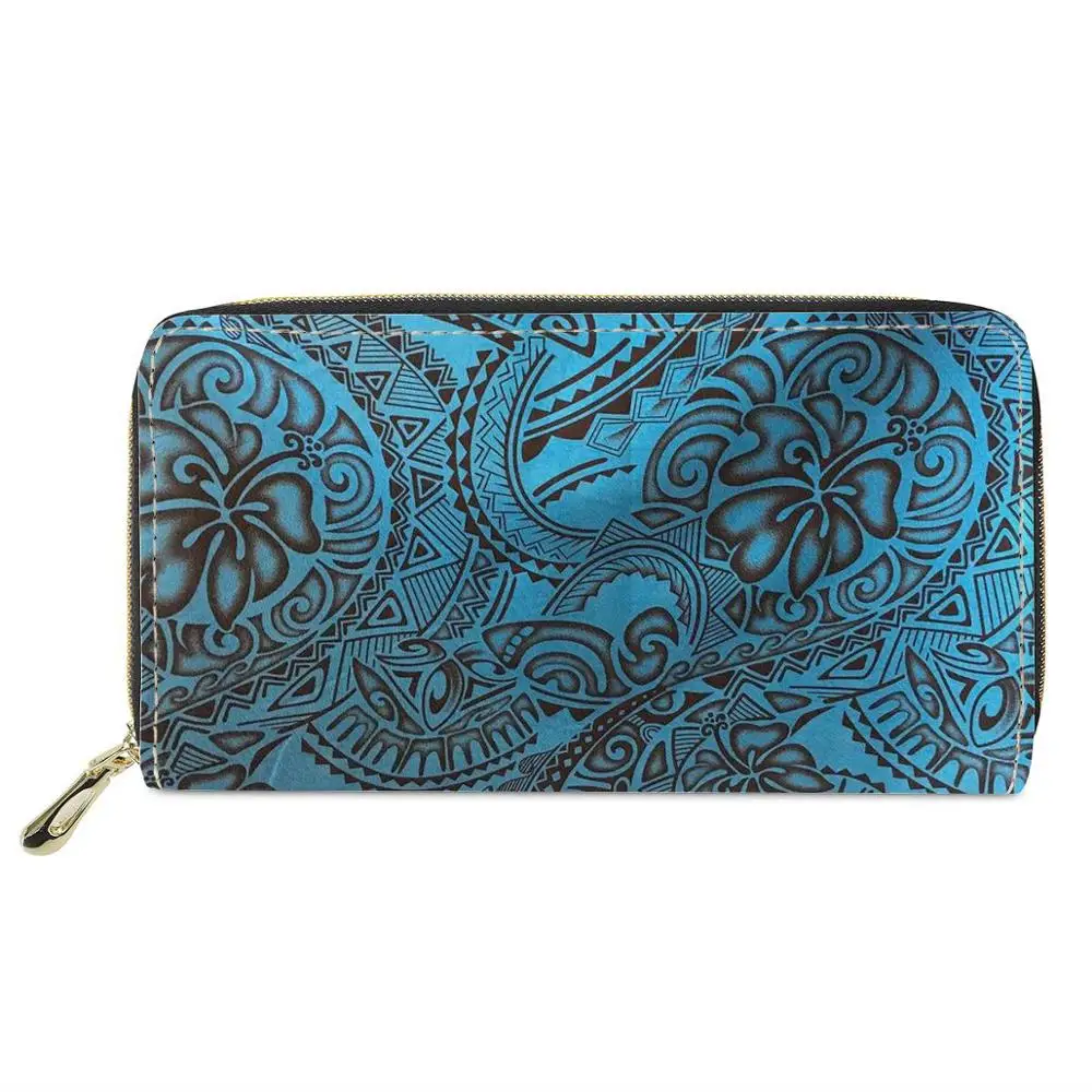 

China Promotion Gift Polynesian tribal style Sublimation Pu Wallets custom Leather Woman Ladies Purse Credit Card Money Holder