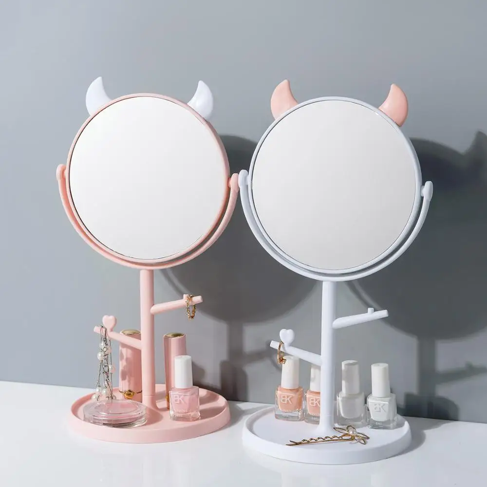 Home Round Double-sided Makeup Mirror Desktop Vanity Rotation Princess With Tray | Дом и сад