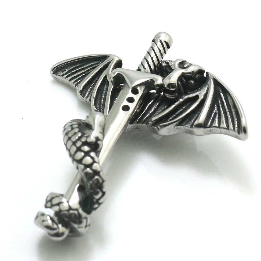 

Men's 316L Stainless Steel Cool Punk Gothic Sword Dragon Pendant