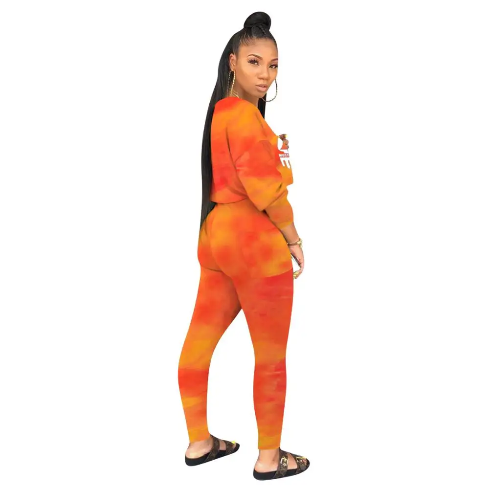 

Tie-Dye Letter BLACK QUEEN Print Long Sleeves Tshirts & Trousers Women Two Piece Outfits 2020 New Autumn Casual Suits
