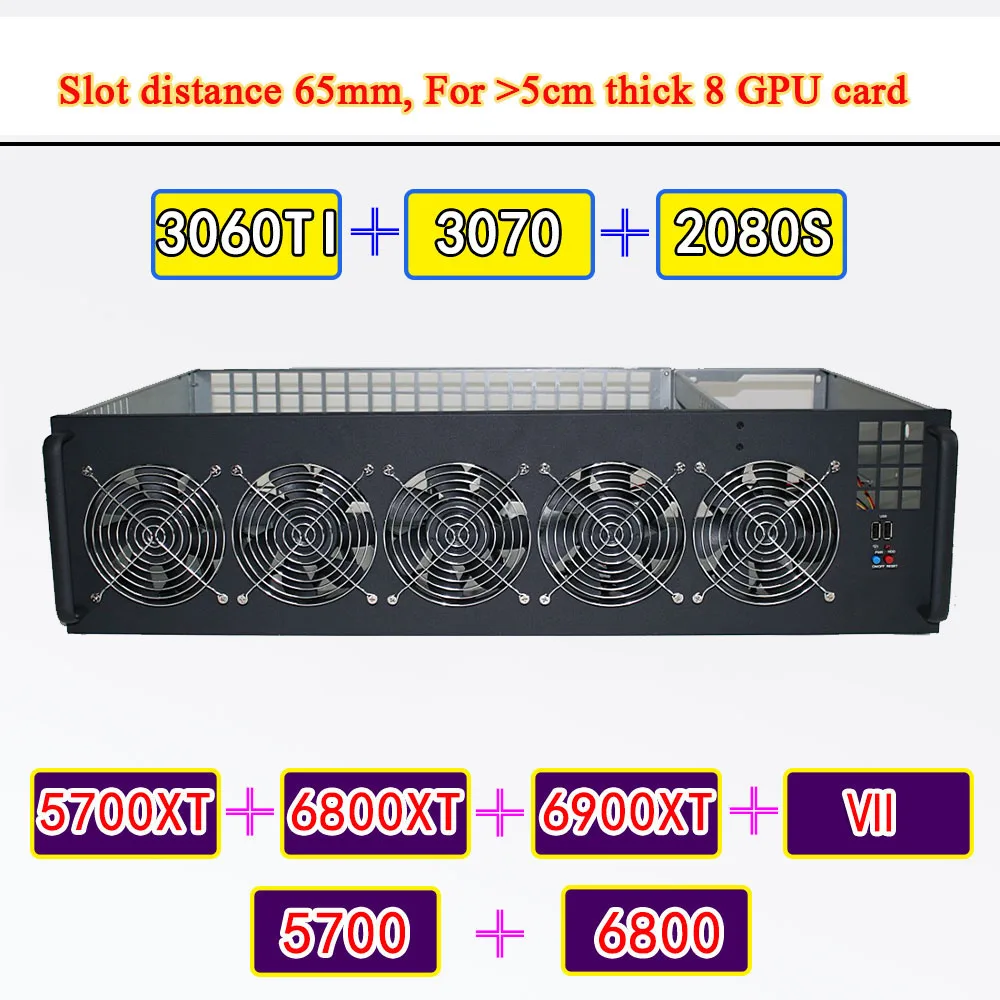 PC Server Case USB Miner Frame ETH XMR Bitcoin For Onda AK2980-D8P-65 K7 K15 65mm 3060TI 3070 5700XT 6800XT 8 GPU Card Chassis | Компьютеры