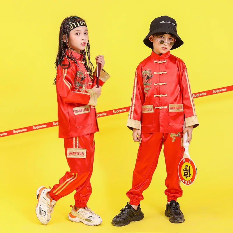 Осенняя одежда для мальчиков и девочек Hp хип хоп костюм с вышивкой в винтажном