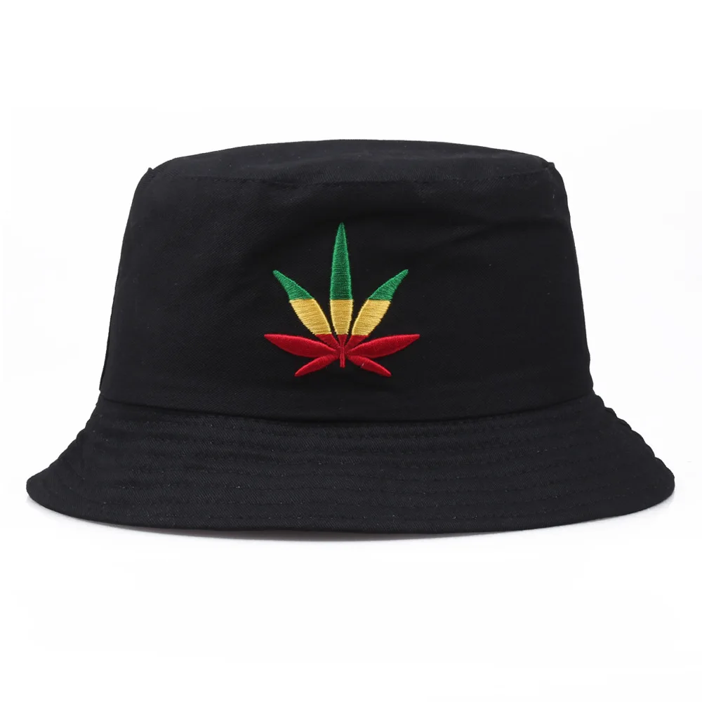 

3 Colors Maple Leaf Bucket Hat Hemp leaf Fishing Fisherman hat Women Men Panama Flat Caps Sun embroidery Visor Hats