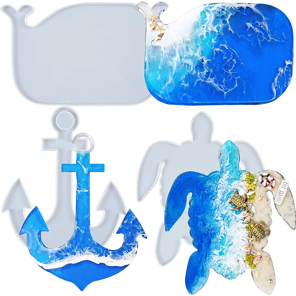 Turtle Whale Anchor Shape Tray Epoxy Resin Silicone Mold For Serving Board Platter Wall Hanging Diy Making Faux Agate Tray