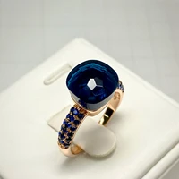 pomellato candy style ring water droplet full blue zircon natural crystal ring for women rose gold fashion jewelry candy ring