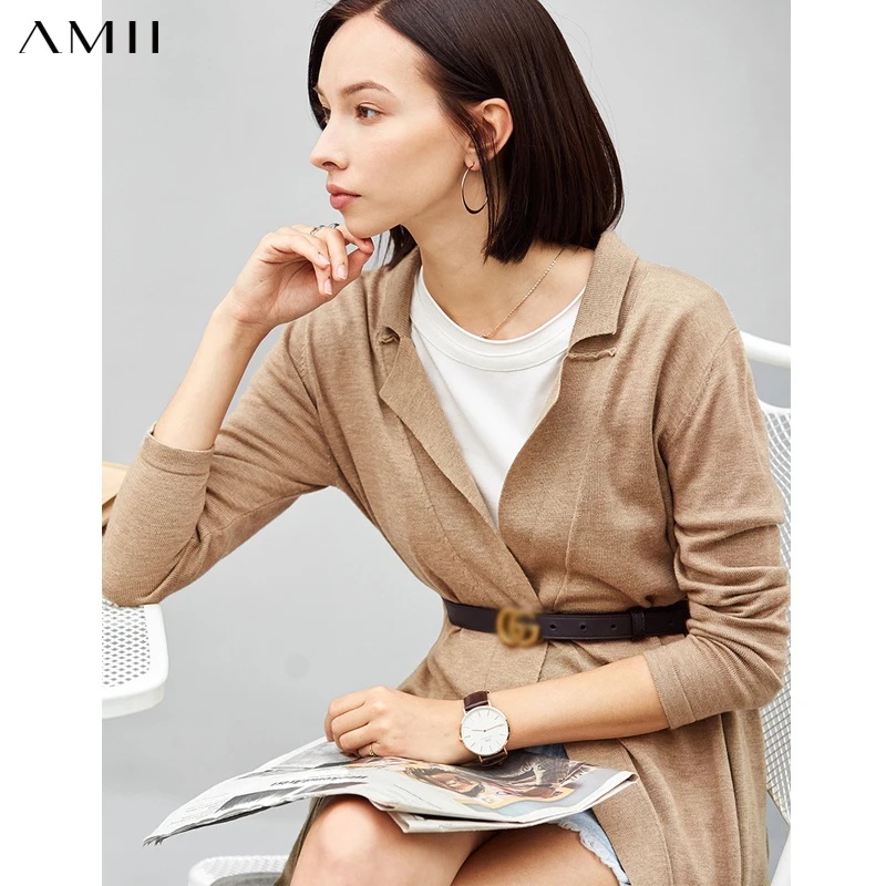 Amii Minimalism Summer Cardigan For Women Fashion Solid Long Sweater Coat Winter Vintage Knitted Outwear Female Tops 61880076