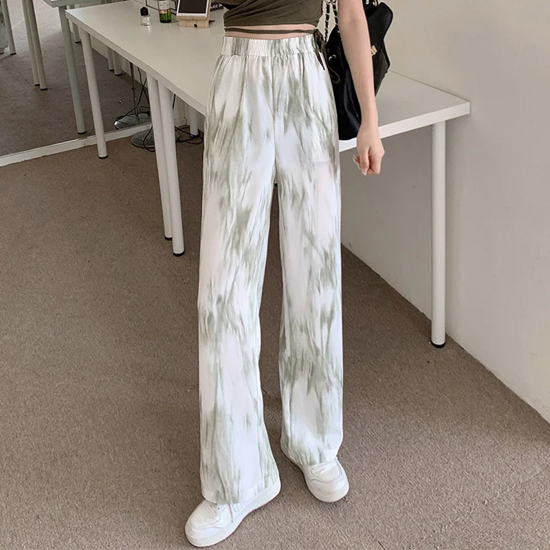 

Прямые брюки Tie-Dye, женские модные градиентные брюки, Повседневная Уличная одежда с высокой талией, летние свободные брюки с широкими штанин...