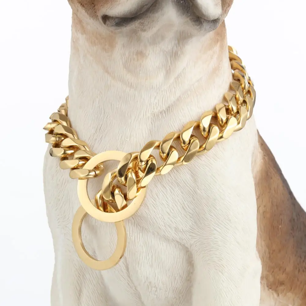 Tisnium 19mm Luxury Dog Leash Collar Choker Small Medium Large Chokers Gold Color Stainless Steel Pet Accessories Wholesale | Украшения и