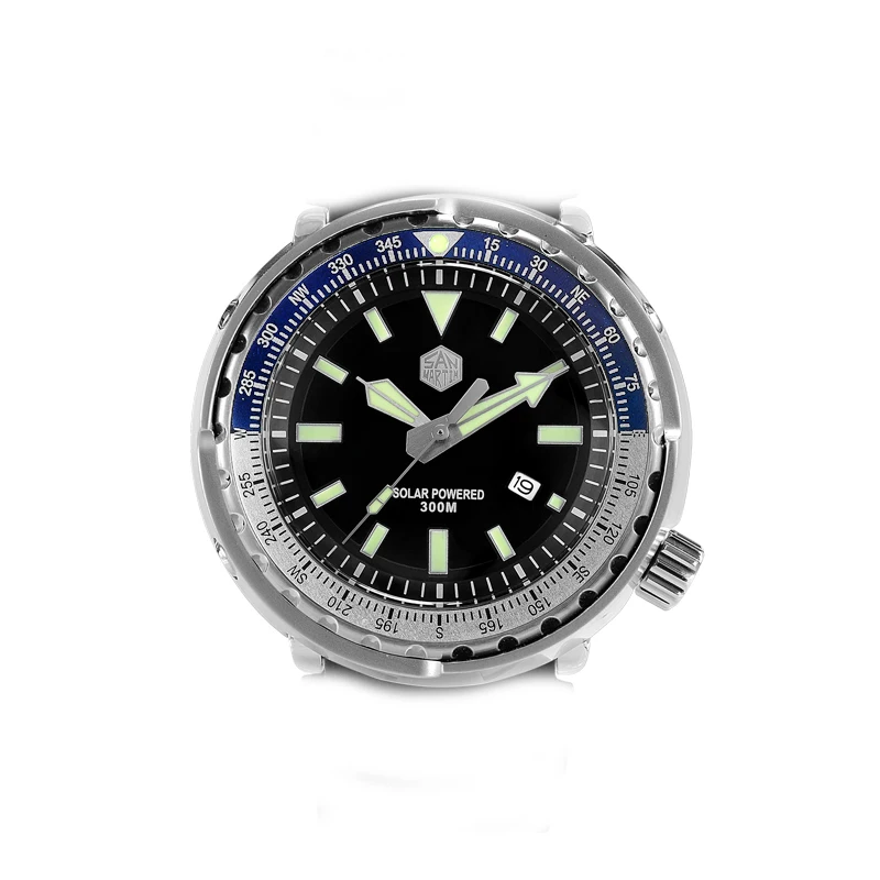 with blue bezel San Martin, новинка, тунец SBDC035, наручные часы, нержавеющая сталь, часы для дайвинга, 30ATM, солнечные, VS37, для движения, для мужчин, t, кварцевые часы для мужчин и женщин - Цвет: with blue bezel
