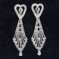 shiny heart shaped rhinestone ladies earrings sexy bride wedding crystal temperament ear jewelry drop earrings accessories