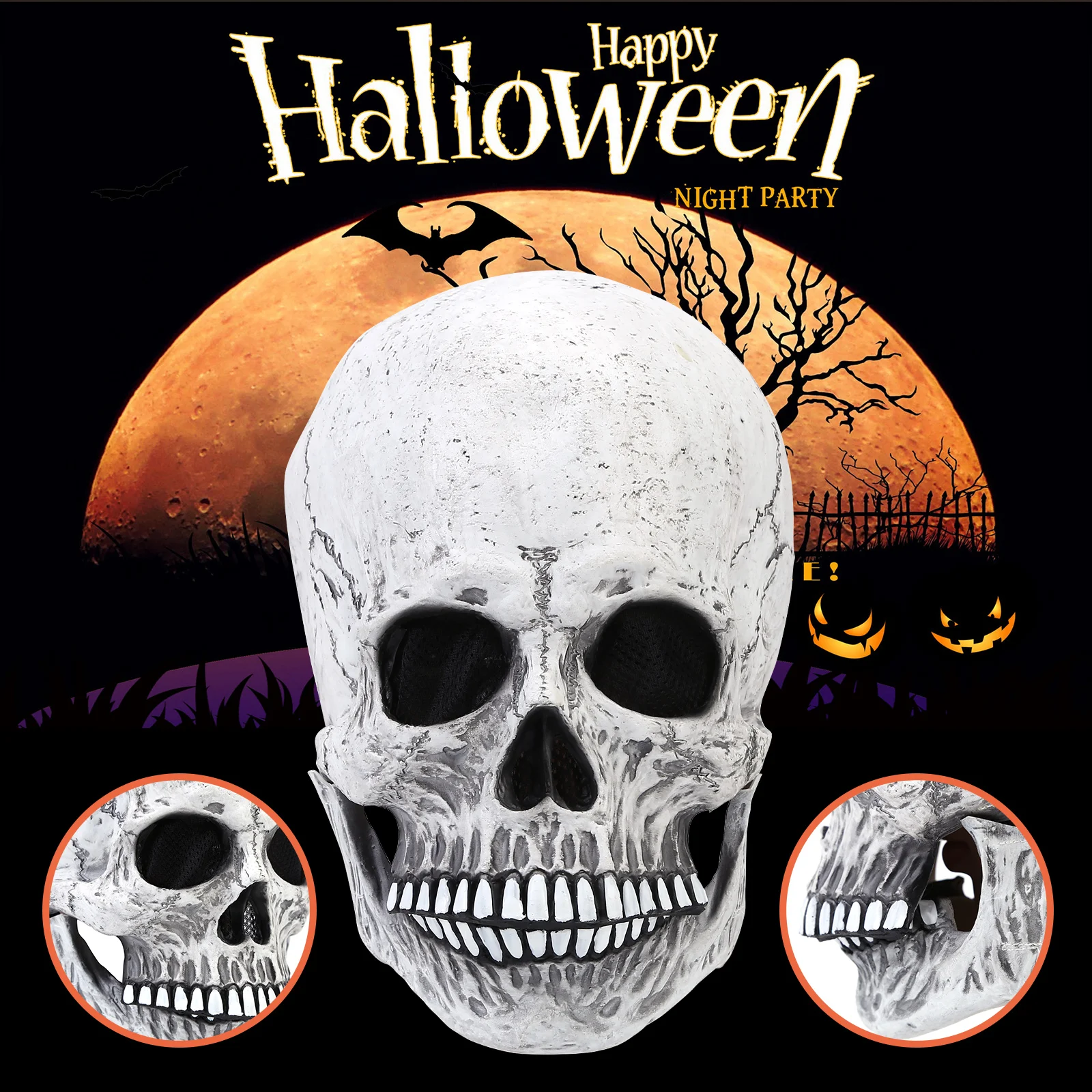 Halloween Skeleton Headgear Full Head Skull Mask/Helmet with Movable Jaw Adult Entire Realistic Latex Helmet Cosplay Prop | Дом и сад