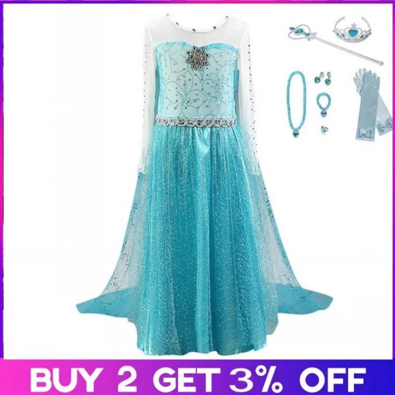 

Girl Fantasy Princess Dresses Crystal Rhinestone Bodice Sequined Snow Queen Birthday Vestidos Kids Halloween Clothes