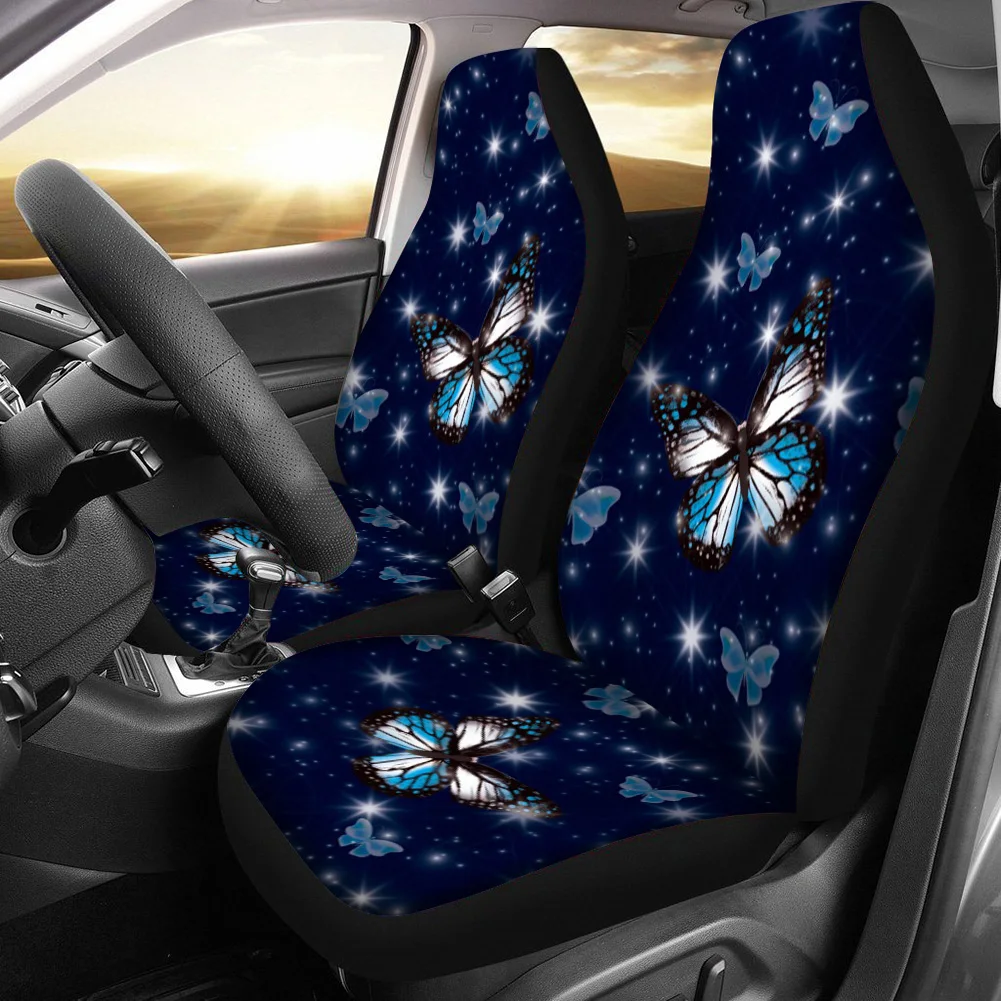 

Car Covers Interior Accessories Starry Sky Butterfly Print Vehicle Seat Covers Front Seat Waterproof Car Seat Protector 2pcs/Set