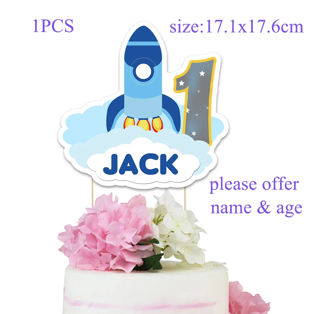 cake topper 1PCS Космос астронавт вечерние принадлежности приглашения подарочная коробка баннер соломенная Подарочная сумка торт Топпер бутылка для воды День рождения украшения - Цвет: cake topper 1PCS