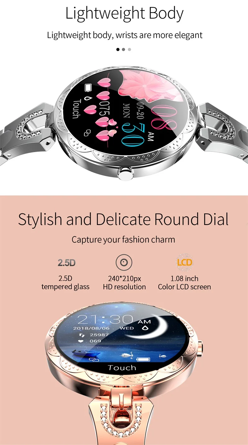 Модные часы Smart Watch Для женщин Водонепроницаемый Мониторинг частоты сердечных сокращений Bluetooth шагомер для IOS и Android Фитнес браслет «Умные» часы