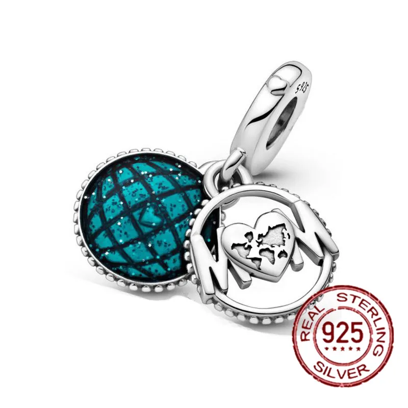 

Silver Mom Mum Gift 925 Sterling Silver Glitter Globe Mum Dangle Charm Beads fit for Pandora Bracelet Bangle Silver 925 Jewelry
