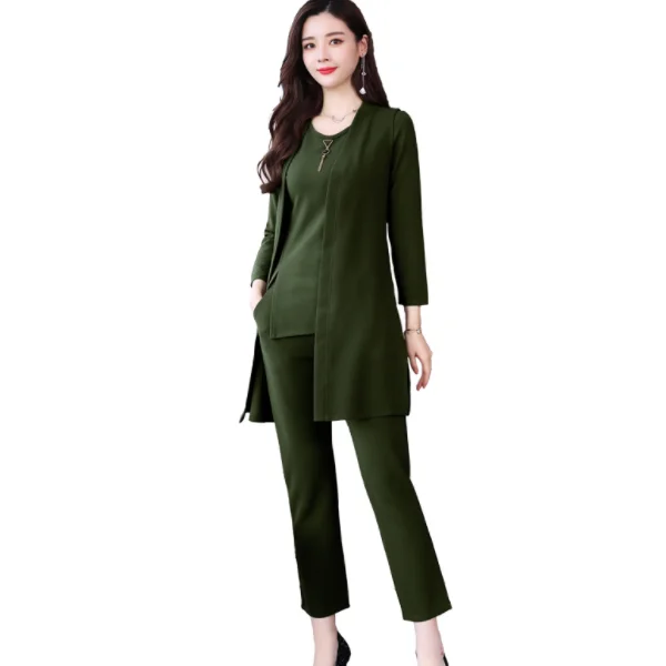 Весенне осенний комплект из 3 предметов женское длинное пальто футболка и брюки