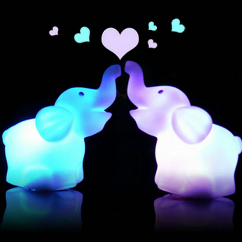 

Lovely Decoration Kids Gift Room 7 Changing Color Candle Lamp LED Night Light Elephant Shape