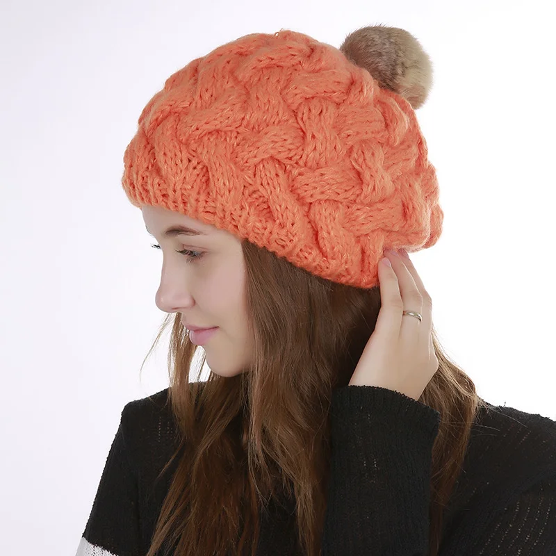

Knitted Women Hat Beanie Soft Wool Winter Warm Hats For Solid Color Beanies Girls Ladies Casual Cap Hat beanie