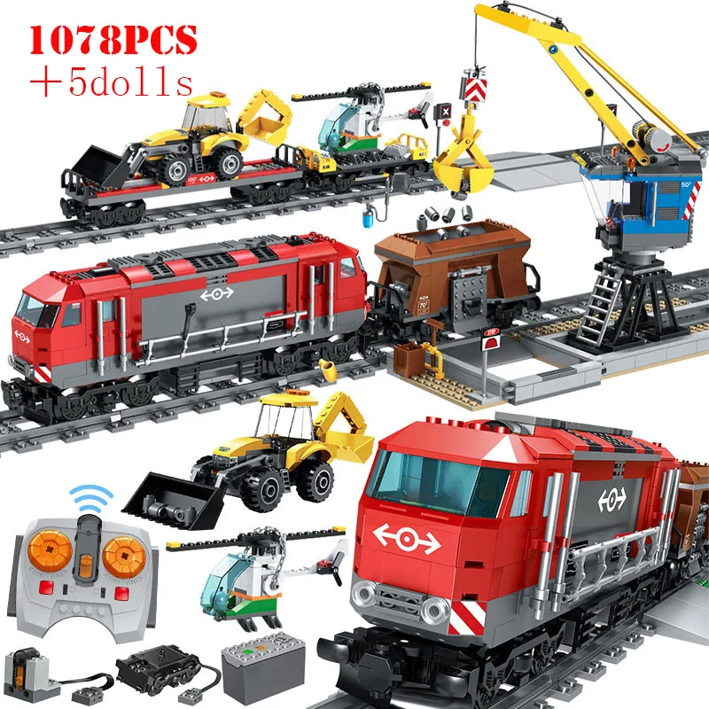 

Городской мотор с дистанционным управлением и трековым поездом 60098, технический тяжелый грузовой поезд, модель конструктора, детская игруш...