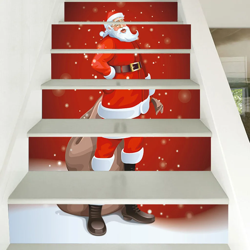 Рождественская наклейка со снеговиком Сантой лестницей водостойкая