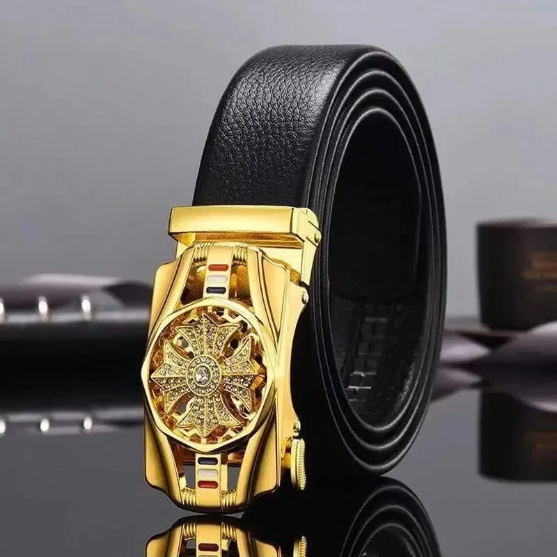 

Men Belt Leather Belts Automatic Buckle Lucky Rotatable Luxurious Fashion Superior Quality Classic Golden Silver Black