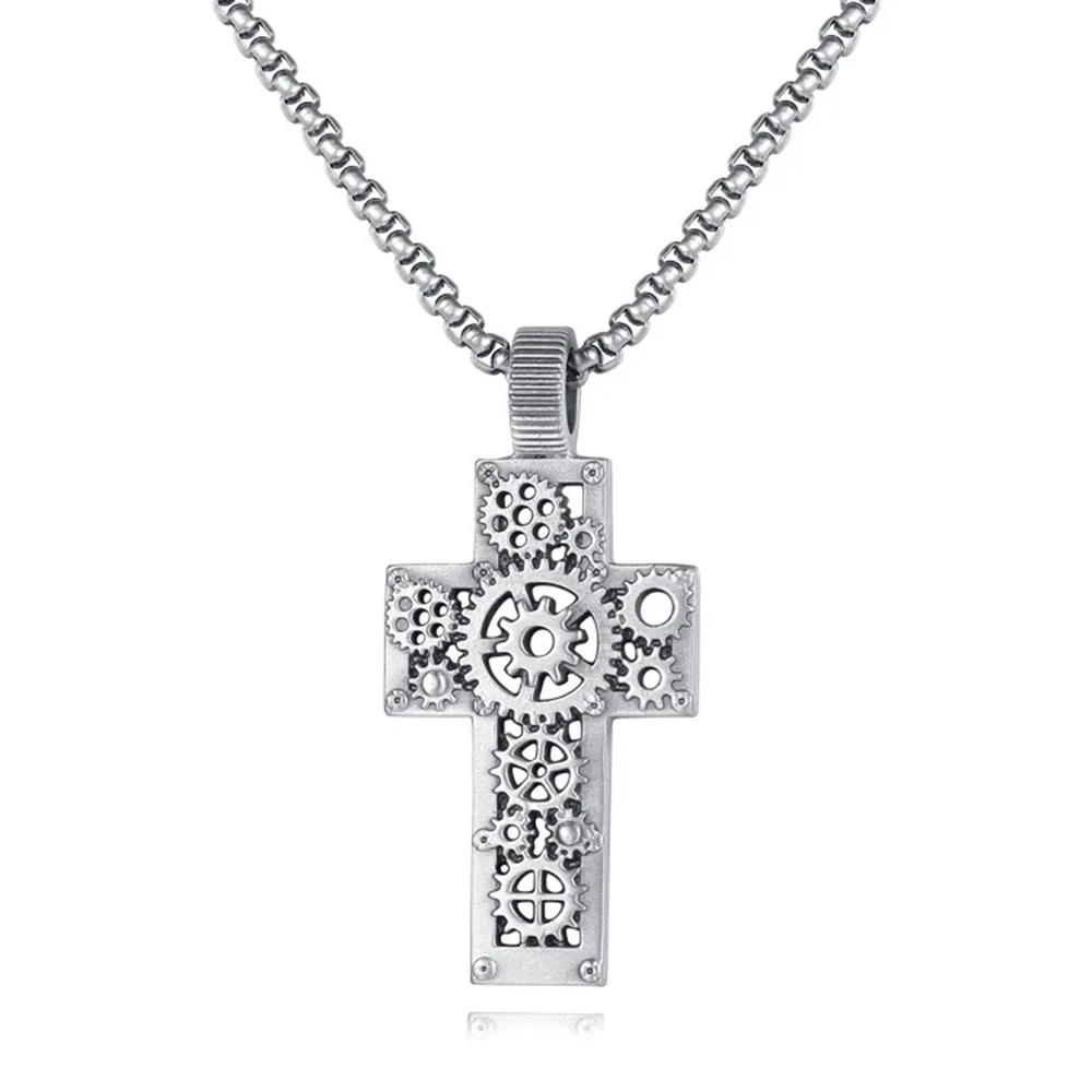 

Hot selling men's cross necklace ins style gear pendant necklace men and women hip hop personality jewelry