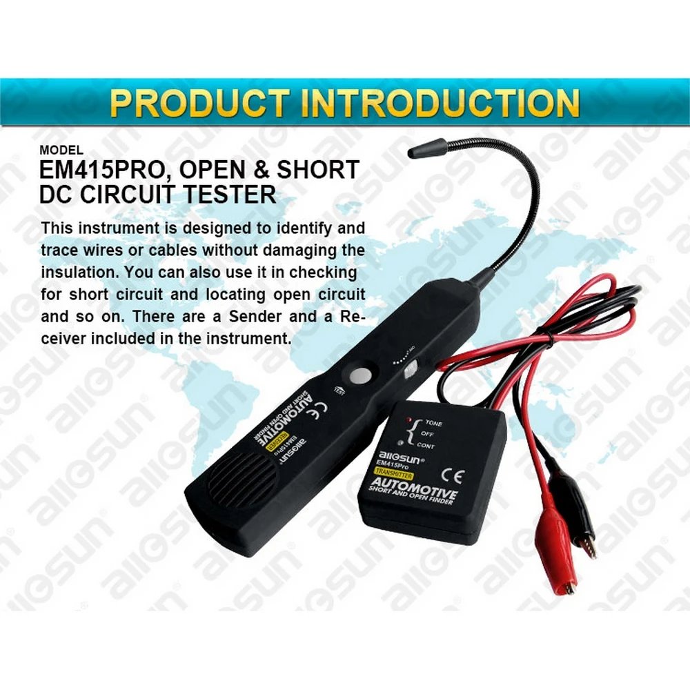 

Car Short Circuit Diagnostics and Open Circuit Tester Cable Tracker, Used for Audio Cable Test Line Car Line Meter EM415pro