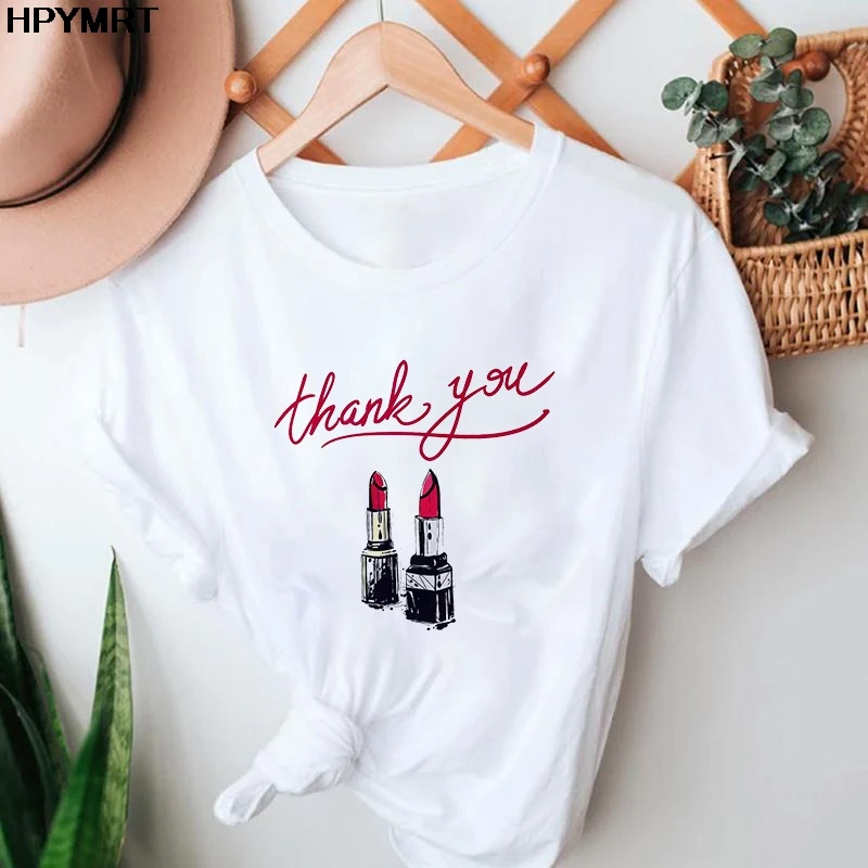 

T-shirts Women Make Up Lipstick Fashion 90s Trend 2021 Spring Summer Clothes Graphic Tshirt Top Lady Printing Female Tee T-Shirt