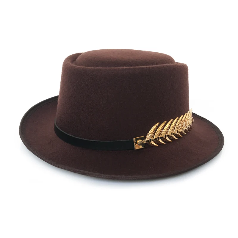 YY золотой пояс с перьями Fedora шляпа для мужчин плоский Топ шляпы Трилби для женщин свиной пирог джаз шляпа Классическая церковная Кепка FD19040 - Цвет: Brown Trilby Cap