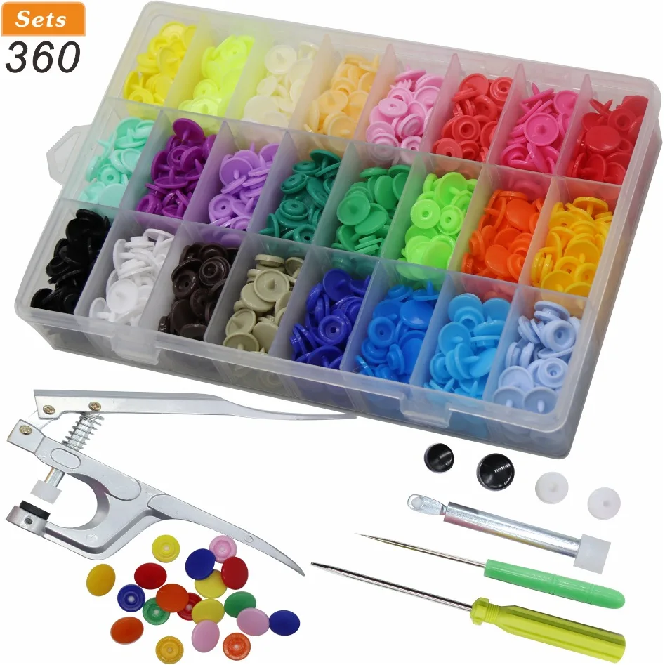 

24 Colors 360 Sets T5 Plastic Resin Buckle Tool Button Boxed Set Clothing Accessories High Quality DIY Handmade Snap Buttons