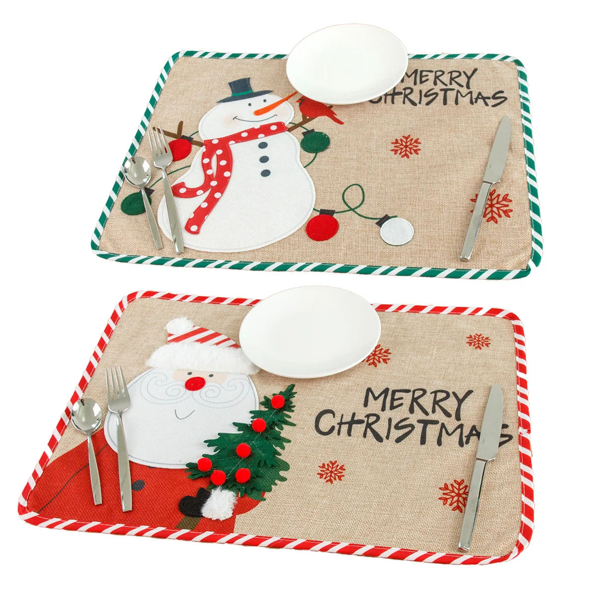 

Rectangle Christmas Placemat Non Slip Coasters 2022 Navidad Table Mat Xmas Decoration Dinner Tablecloth Christmas Ornaments 2Pcs