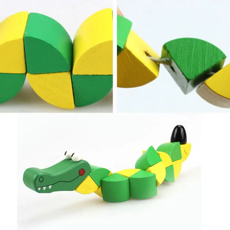Детская развивающая игрушка Монтессори Деревянный 3D пазл червь крокодил